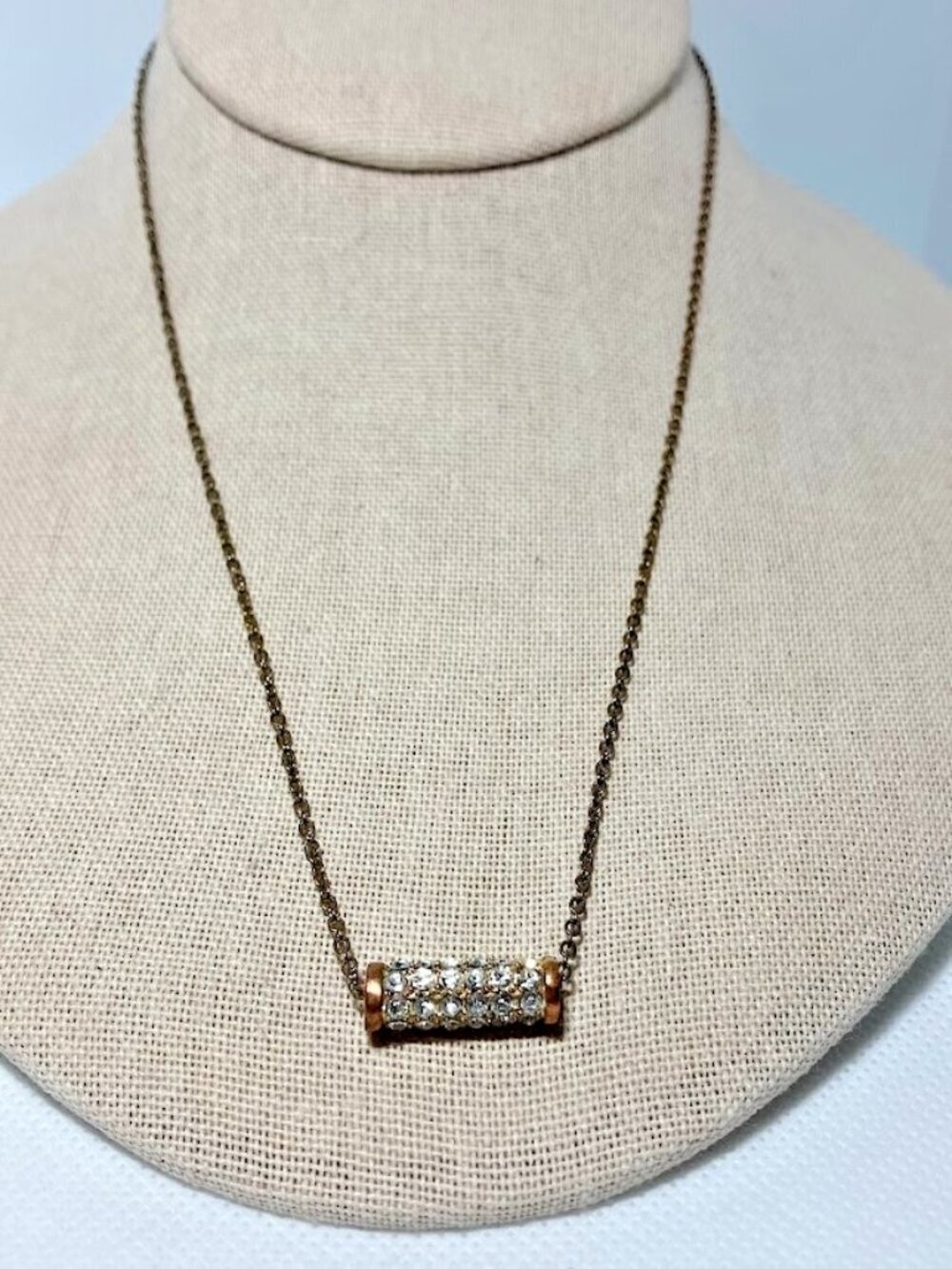 Rhinestone Horizontal Bar Gold Tone Necklace Dainty Minimalist